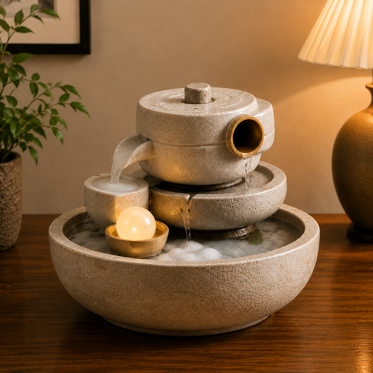 Potterfar Zen Ceramic Teapot Cascade Tabletop Fountain