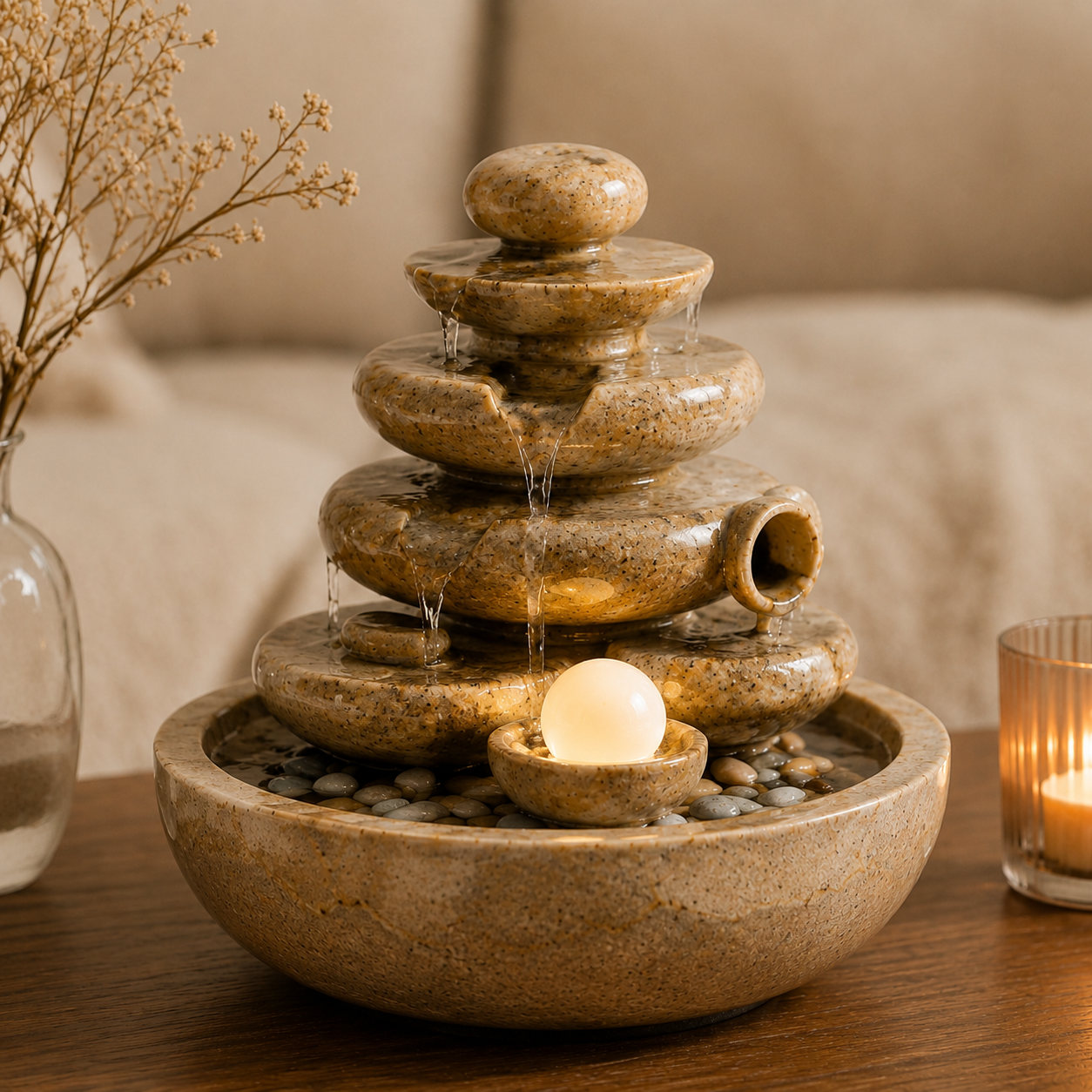 Aboderife Zen Stone Pagoda Cascading Tabletop Fountain