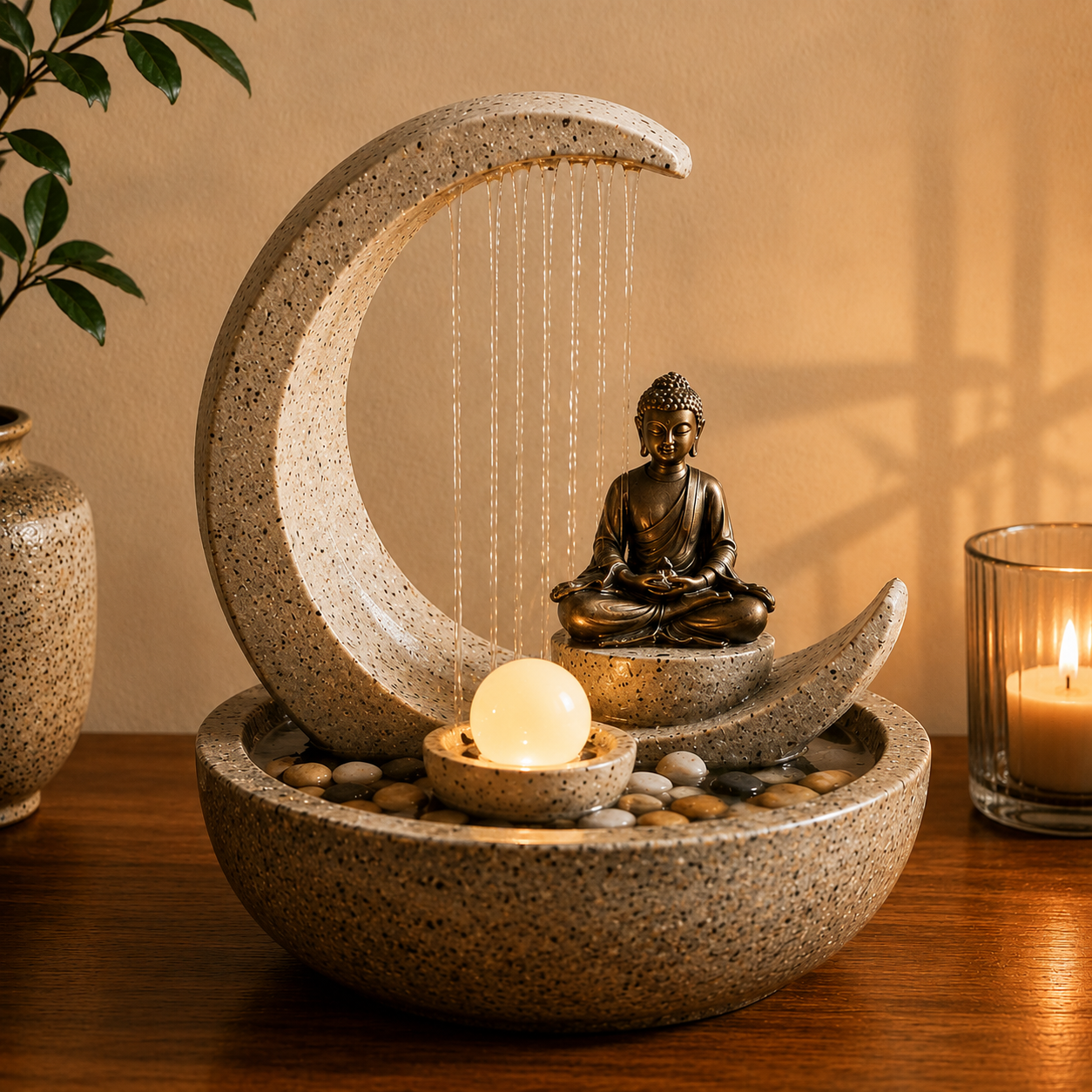 Aboderife Crescent Moon Buddha Zen Water Fountain