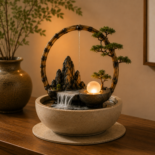 Aboderife Zen Bamboo Moonlight Cascading Tabletop Fountain