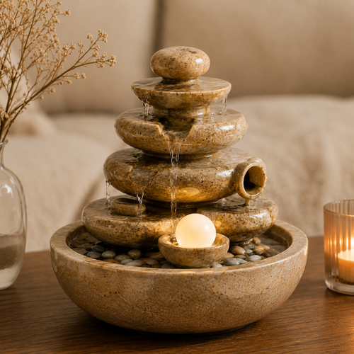 Aboderife Zen Stone Pagoda Cascading Tabletop Fountain