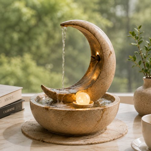 Potterfar Crescent Moon Cascade Tabletop Fountain